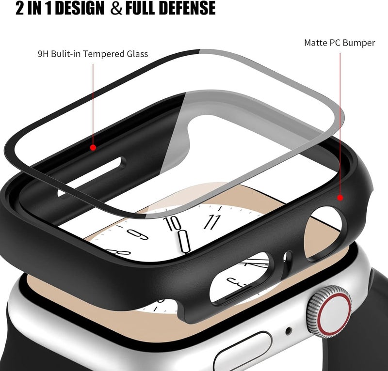 [4 Pack] for Apple Watch SE (2nd Gen)/SE/6/5/4 Screen Protector 40mm, Hard PC Ultra-Thin Cover Built-in Tempered Glass Film for Apple Watch SE 2/SE/6/5/4 40mm, Black/Clear/Blue/Starlight - Image 3