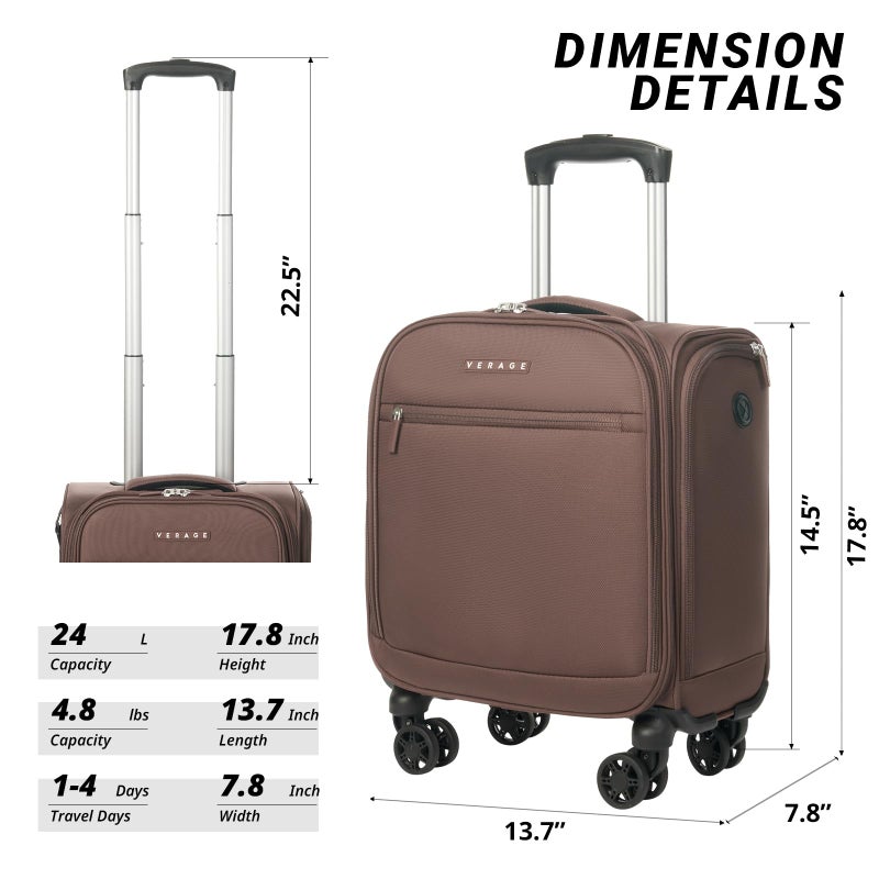 Verage Underseat Carry On Luggage with Wheels, 14.5-Inch Spinner Small Suitcase, Softside Lightweight Travel Bag for Men and Women, Airplane Carry On Bag, Chestnut Brown - Image 2