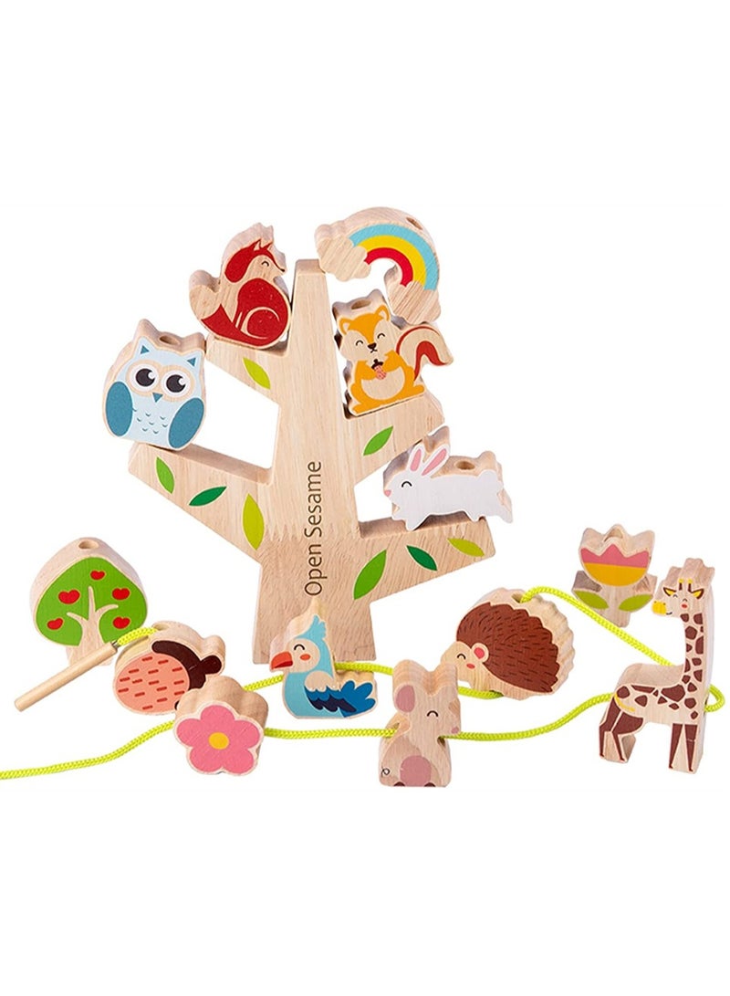 SYOSI Wooden Toys Stacking Game for 1 2 3 Year Old String Lacing Beads for Toddlers Montessori Balancing Toy and Educational with Travel Bag Toy Early Learning Develops and Fine Motor Skills - Image 1