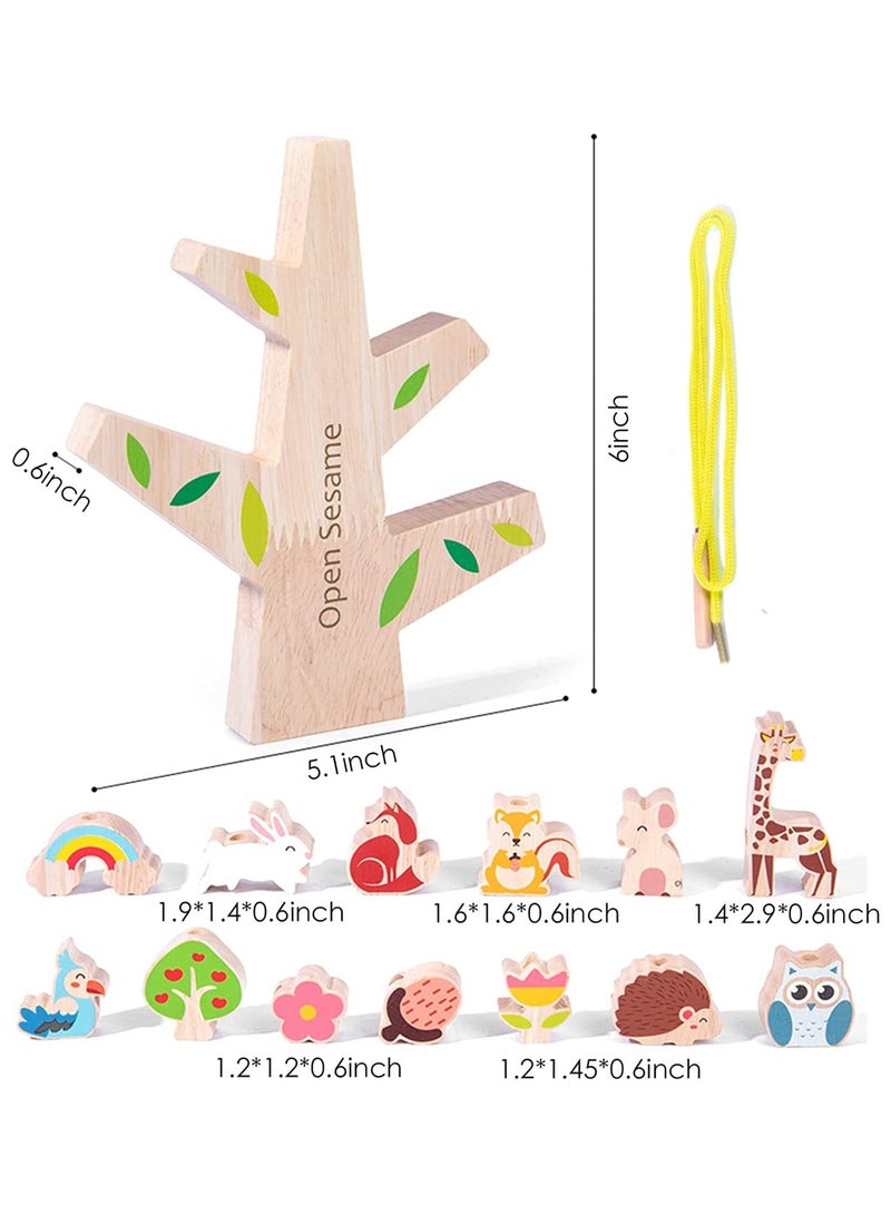 SYOSI Wooden Toys Stacking Game for 1 2 3 Year Old String Lacing Beads for Toddlers Montessori Balancing Toy and Educational with Travel Bag Toy Early Learning Develops and Fine Motor Skills - Image 4