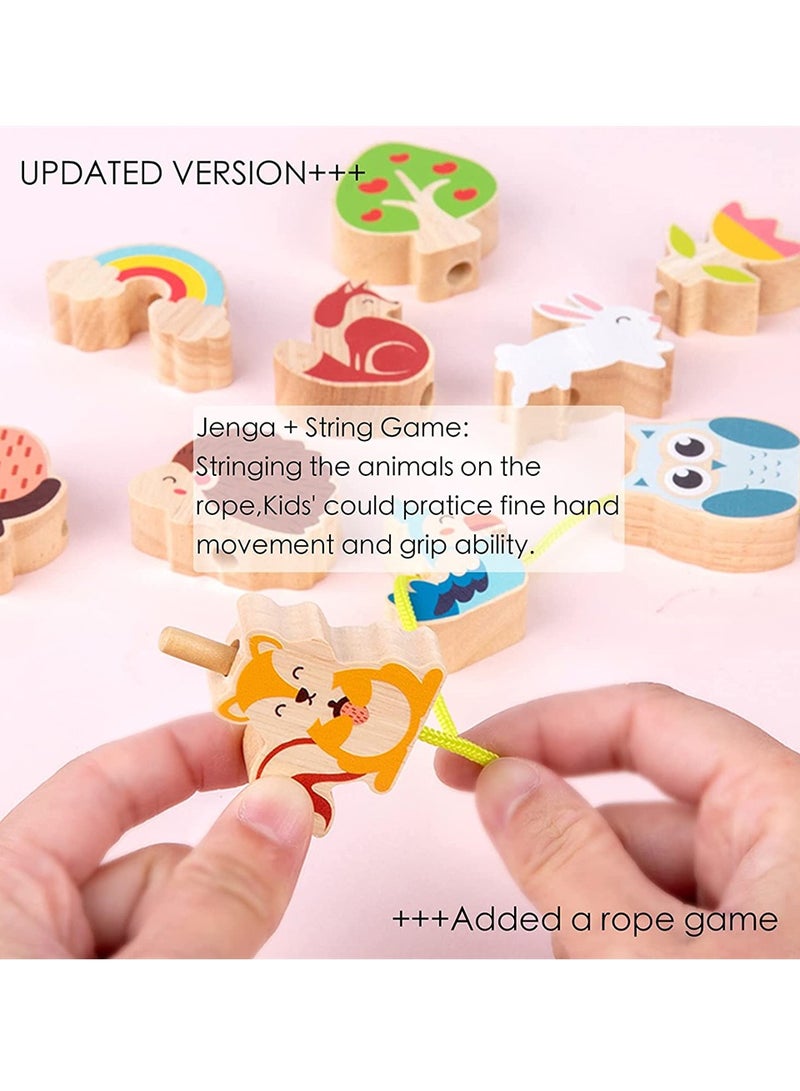 SYOSI Wooden Toys Stacking Game for 1 2 3 Year Old String Lacing Beads for Toddlers Montessori Balancing Toy and Educational with Travel Bag Toy Early Learning Develops and Fine Motor Skills - Image 3