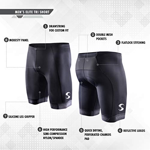 Synergy Men's Elite Tri Shorts with Mesh Pockets (Black, XXX-Large) - Image 3