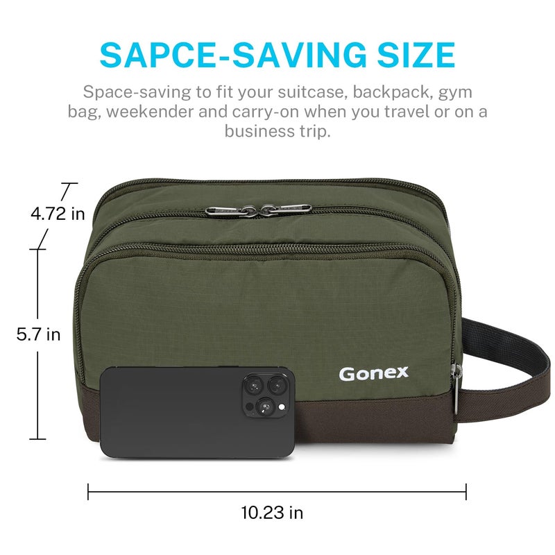 Gonex Travel Toiletry Bag Nylon, Toiletries Kit Shaving Bag Toiletry Organizer Olive & Brown - Image 4