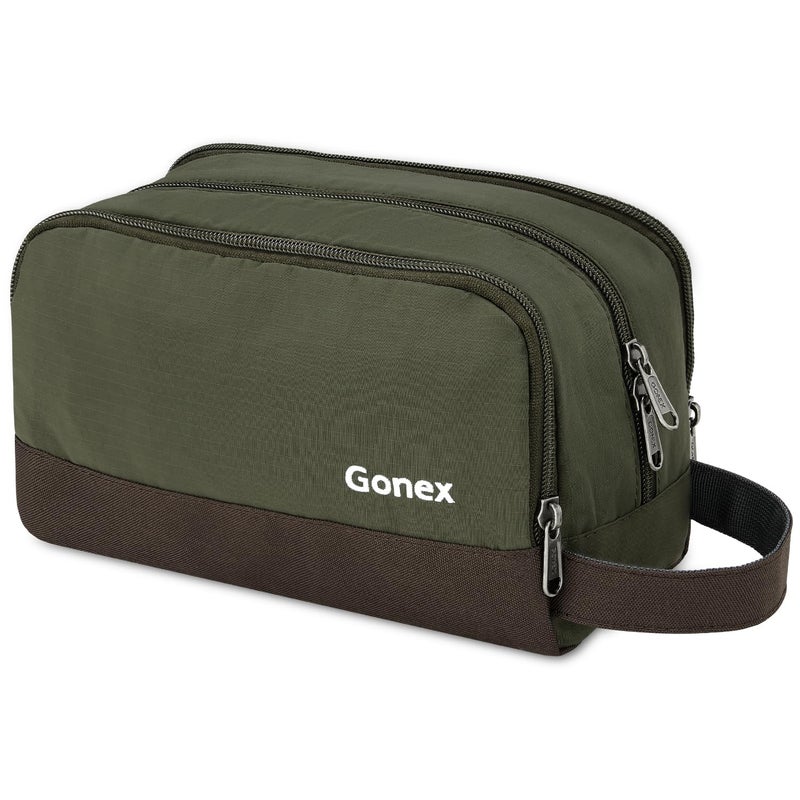 Gonex Travel Toiletry Bag Nylon, Toiletries Kit Shaving Bag Toiletry Organizer Olive & Brown - Image 1