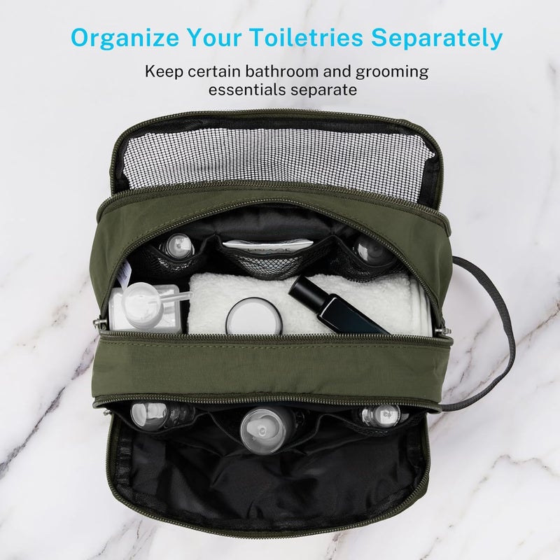 Gonex Travel Toiletry Bag Nylon, Toiletries Kit Shaving Bag Toiletry Organizer Olive & Brown - Image 3
