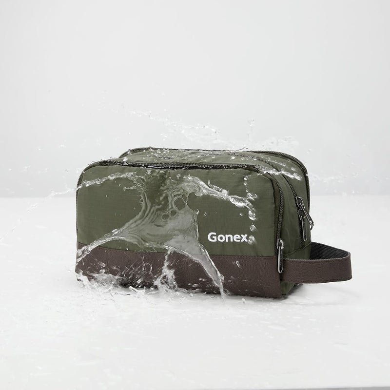 Gonex Travel Toiletry Bag Nylon, Toiletries Kit Shaving Bag Toiletry Organizer Olive & Brown - Image 2