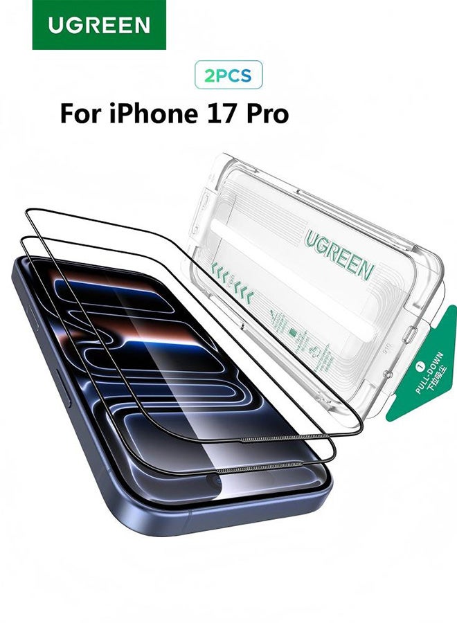 يو جرين قطعتان من الزجاج المقوى مع مجموعة محاذاة تلقائية، حماية تلقائية من الغبار، واقي شاشة لهاتف آيفون 17 برو [6.3 بوصة]، مقاوم للكسر بدرجة عسكرية 9H+، غشاء زجاجي لهاتف iPhone 17 Pro، شفاف عالي الدقة، مناسب للجراب - Image 1