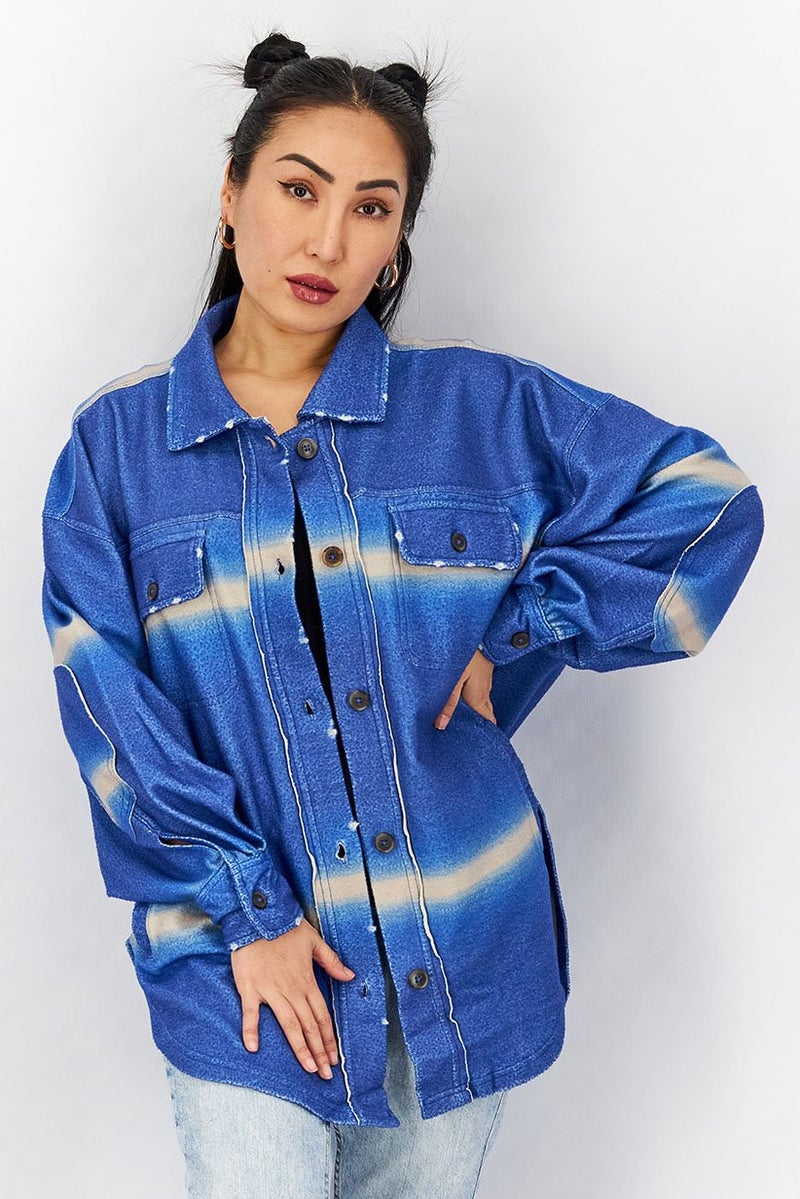 Free People Women Long Sleeve Tie Dyed Jacket, Blue - Image 1