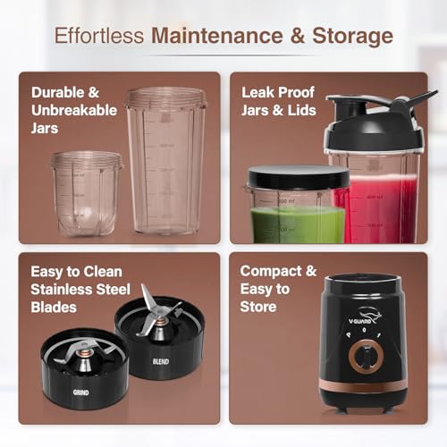 V-Guard Citius Nutri Blender | Bullet Mixer Grinder Juicer | 5 Leakproof Jars | 2 Years Product & Motor Coverage by V-Guard | 400 W Copper Motor | Upto 22,000 RPM | Storage, Seasoning & Sipper Lids - Image 5