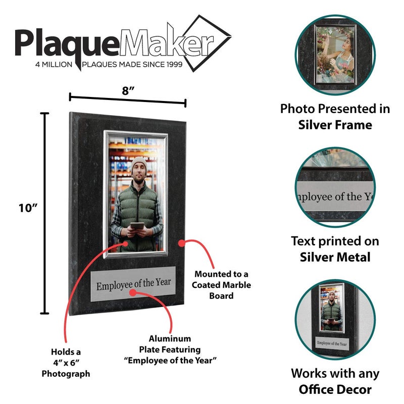 PlaqueMaker Pre-designed Employee of the Month, Quarter or Year Award Plaque - 8 x 10" Photo Plaque holds a 6 x 4" Portrait Photo (Year) - Image 5