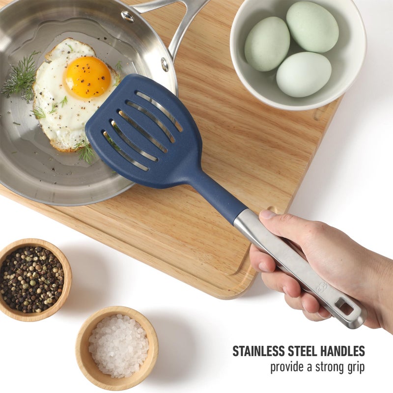 Calphalon Prime 7 Piece Sillicone and Teak Wood Kitchen Tool & Gadget Set - Navy Blue - Image 4
