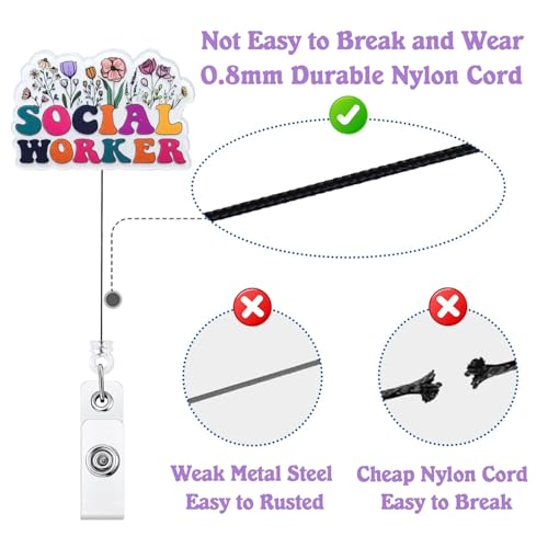 Bydevia Cute Social Worker Badge Reel Retractable, SW Badge Reel, Social Work Appreciation Gift, Floral MSW Badge Clip, Funny Social Worker Gifts, ID Badge Holder with Alligator Clip & 24” Durable Nylon Cord - Image 4