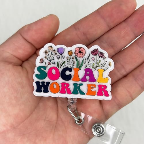 Bydevia Cute Social Worker Badge Reel Retractable, SW Badge Reel, Social Work Appreciation Gift, Floral MSW Badge Clip, Funny Social Worker Gifts, ID Badge Holder with Alligator Clip & 24” Durable Nylon Cord - Image 3