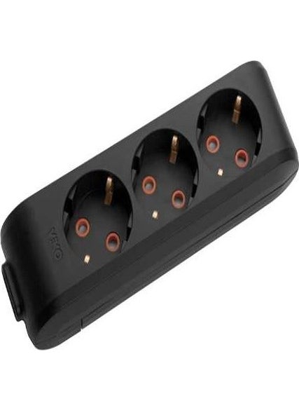Viko Multi-Let Black Triple Socket with Grounded Terminals Child Proof 
