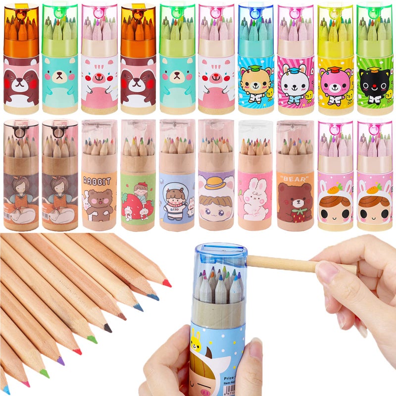 Tergy 20 Packs Mini Colored Pencils with Sharpener in Tube Portable Drawing Art Cartoon Pencils for 3 Years Old and Up Kids Adults Writing Sketching Painting12 Colors in Tube