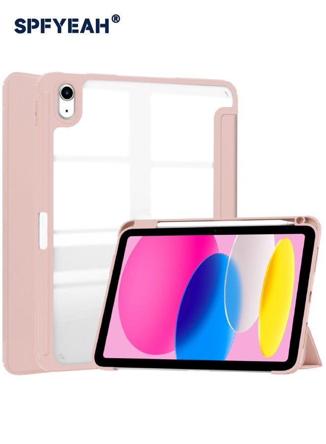اس بي اف يا. غطاء هجين رفيع لجهاز iPad (A16) الجيل الحادي عشر 11 بوصة (2025) / iPad الجيل العاشر 10.9 بوصة (2022)، مع حامل ثلاثي الطي، وحامل قلم رصاص، وخاصية الاستيقاظ التلقائي، وغطاء خلفي شفاف من الأكريليك مقاوم للصدمات، وردي - Image 1