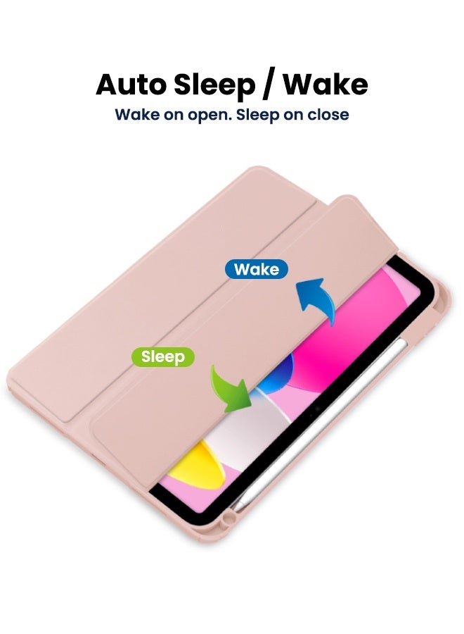 اس بي اف يا. غطاء هجين رفيع لجهاز iPad (A16) الجيل الحادي عشر 11 بوصة (2025) / iPad الجيل العاشر 10.9 بوصة (2022)، مع حامل ثلاثي الطي، وحامل قلم رصاص، وخاصية الاستيقاظ التلقائي، وغطاء خلفي شفاف من الأكريليك مقاوم للصدمات، وردي - Image 3