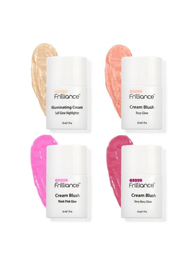 Frilliance Illuminating Cream, Hydrating Highlighter & Blush Vault Bundle, (4 Pack - Rosy Glow, Very Berry, Think Pink, Self-Glow, 30 ml / 1 fl oz each) Cruelty Free Hypoallergenic for All Skin Types - Image 1
