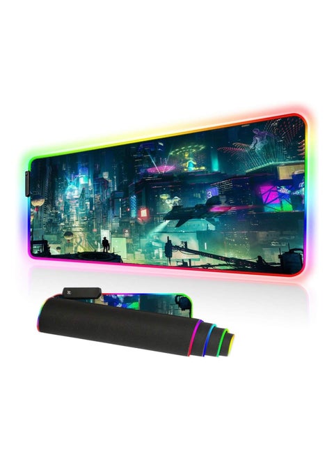 RGB Gaming Mouse Pad - تصميم كبير وممتد يعزز تجربة الألعاب، 9 خيارات إضاءة، تصميم غير قابل للانزلاق ومقاوم للماء، حجم كبير 31.5 × 11.8 بوصة