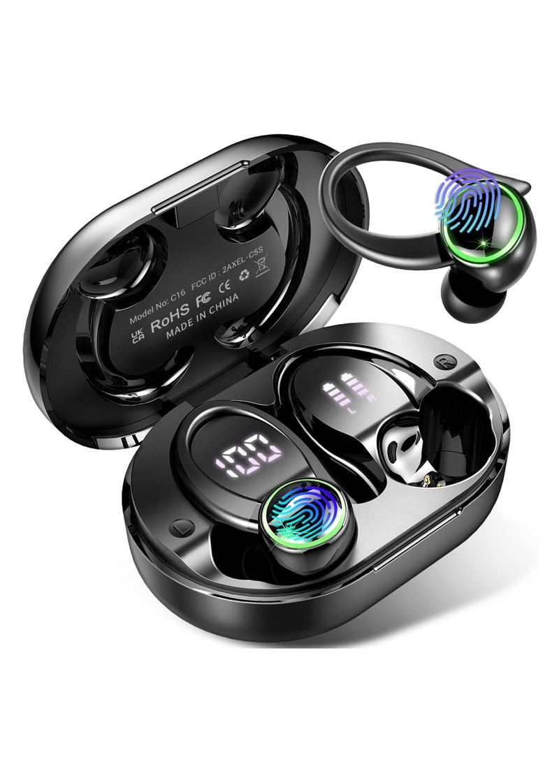 KASTWAVE Headphones Bluetooth 5.3 Wireless Bass Stereo Over Ear Earbuds ENC Noise Cancelling Mic with Earhooks, 48H Playback and Dual LED Display, IP7 Waterproof Earphones for Sports/Workouts/Gym/Gaming - Image 1