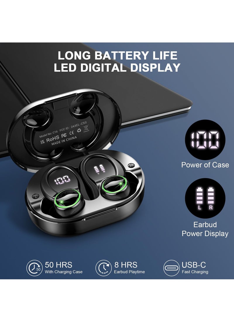 KASTWAVE Headphones Bluetooth 5.3 Wireless Bass Stereo Over Ear Earbuds ENC Noise Cancelling Mic with Earhooks, 48H Playback and Dual LED Display, IP7 Waterproof Earphones for Sports/Workouts/Gym/Gaming - Image 2