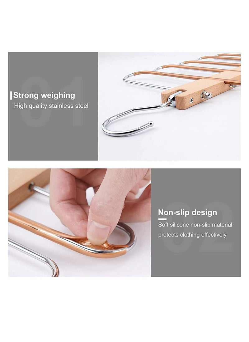 MahMir - MahMir Magic Pants Hangers Space Saving Closet Hangers 5 Layers 2 Uses Multi Functional Pants Rack Solid Metal & Wood Heavy Duty Wardrobe Organizer Racks for Trousers Scarves Ties (2-Pack White) - Image 1