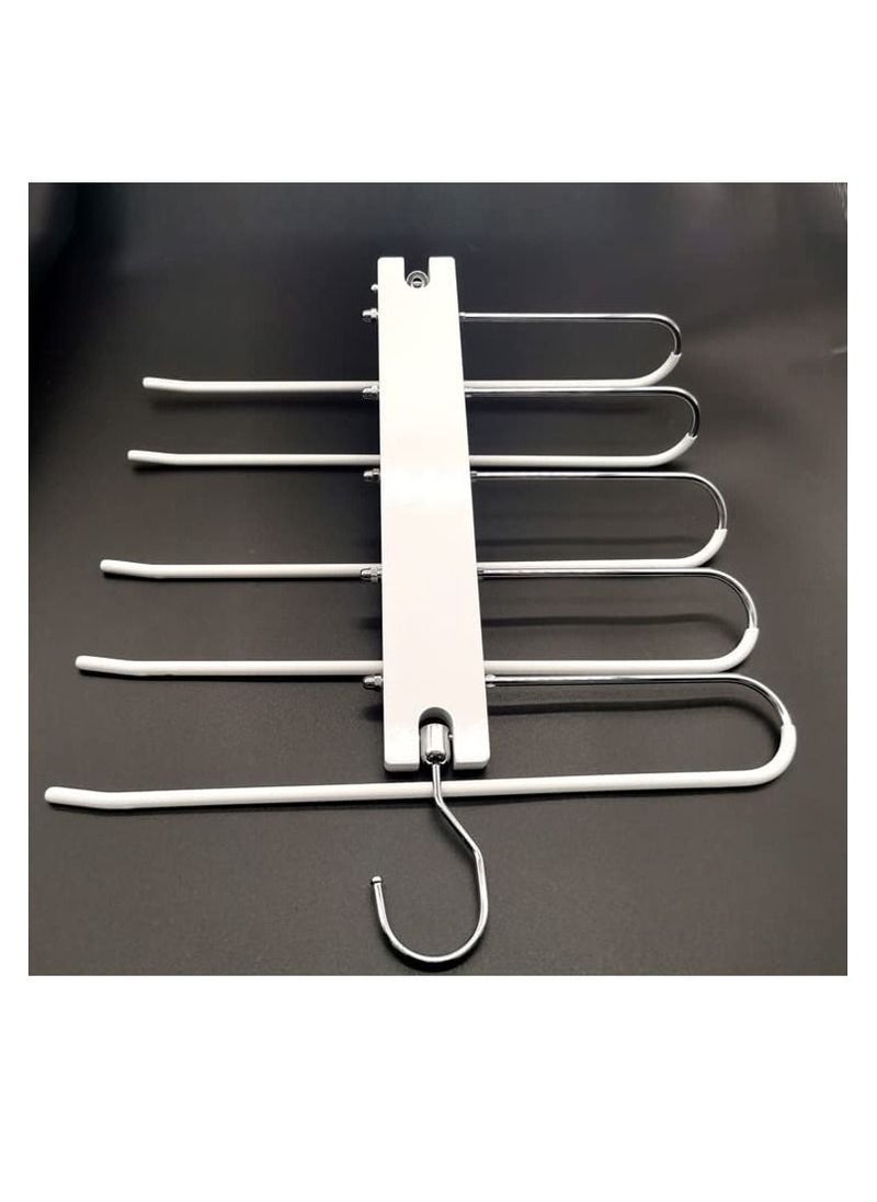 MahMir - MahMir Magic Pants Hangers Space Saving Closet Hangers 5 Layers 2 Uses Multi Functional Pants Rack Solid Metal & Wood Heavy Duty Wardrobe Organizer Racks for Trousers Scarves Ties (2-Pack White) - Image 1
