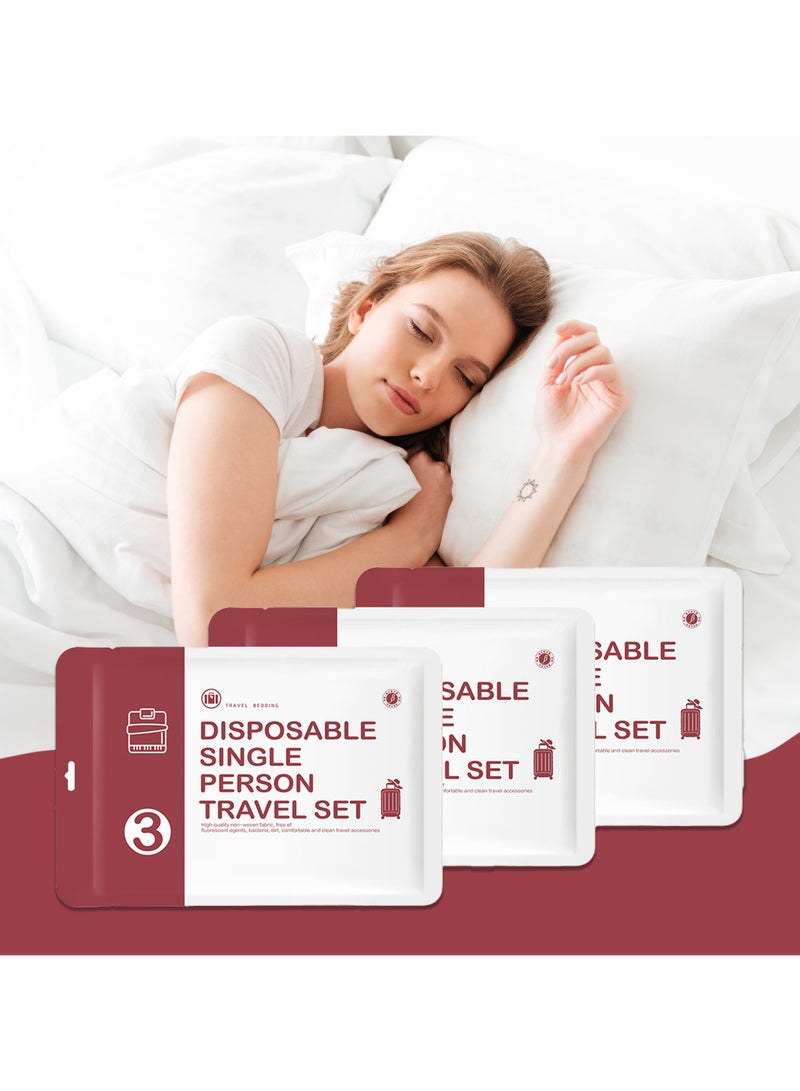 3 Pack Disposable Bed Sheets for Travel, Portable Disposable Bedding Set with Bed Sheet*1/Quilt Cover*1/Pillowcases* Disposable Bed Sheets XL Size for Travel Business Trip Camping Hotel. - Image 1