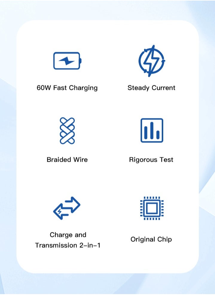 MMG - USB C Braided Cable 60W, USB-C to USB-C 2 meter, USB C Charger Cable for iPhone 15, Mac Book Pro 2020, iPad Pro 2020, Switch, Samsung Galaxy S20 Plus S9 S8 Plus, Pixel, Laptops and lot more - Image 1
