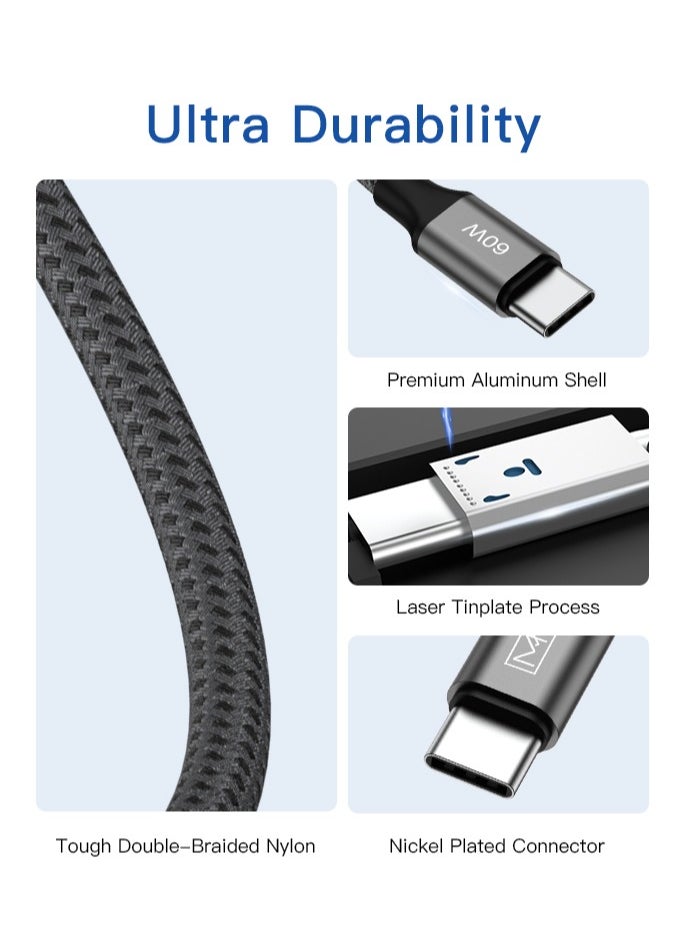 MMG - USB C Braided Cable 60W, USB-C to USB-C 2 meter, USB C Charger Cable for iPhone 15, Mac Book Pro 2020, iPad Pro 2020, Switch, Samsung Galaxy S20 Plus S9 S8 Plus, Pixel, Laptops and lot more - Image 1