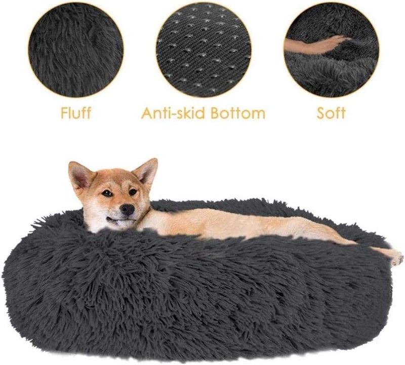 Dog Bed Pet Bolster Bed Kennel Cat Cushion Bed Marshmallow Pet Bed Large Ultra Soft Plush Donut Cuddler Round Dog Nest Bed Machine Washable And Non-Slip Pet Calming Warm Bed,Dark Gray,S,50CM - Image 5