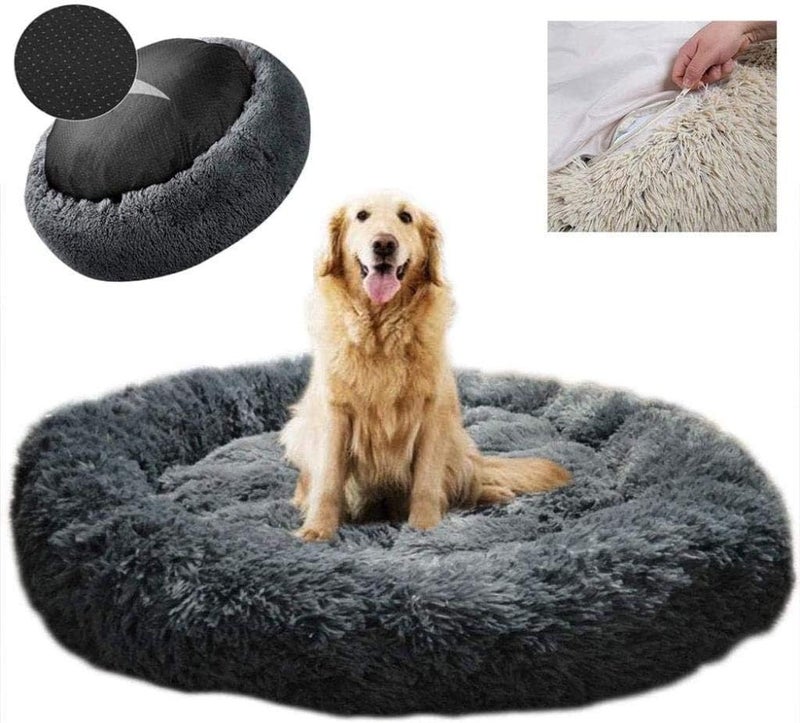 Dog Bed Pet Bolster Bed Kennel Cat Cushion Bed Marshmallow Pet Bed Large Ultra Soft Plush Donut Cuddler Round Dog Nest Bed Machine Washable And Non-Slip Pet Calming Warm Bed,Dark Gray,S,50CM - Image 1