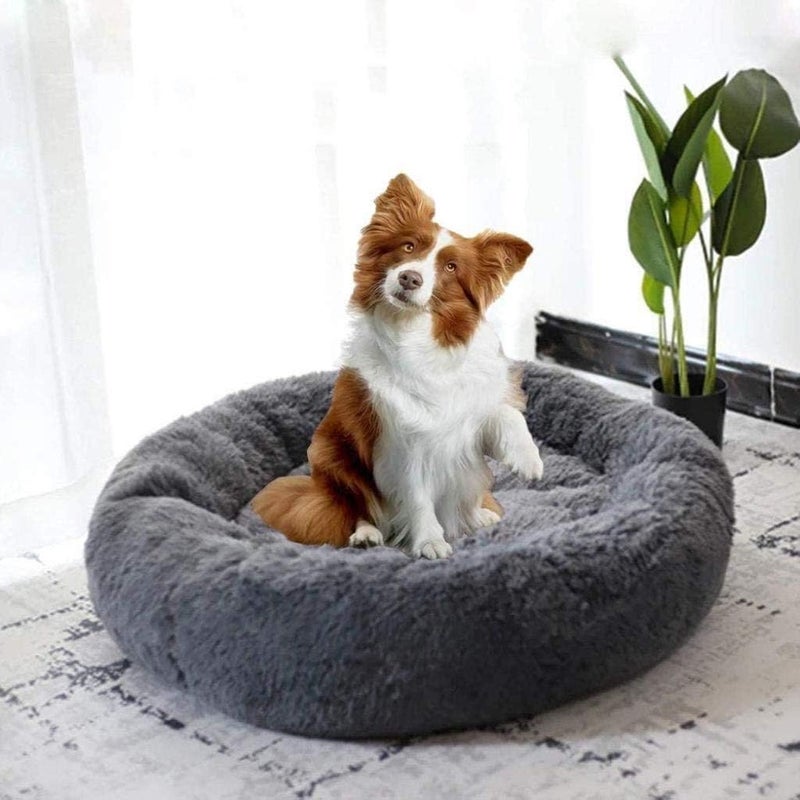 Dog Bed Pet Bolster Bed Kennel Cat Cushion Bed Marshmallow Pet Bed Large Ultra Soft Plush Donut Cuddler Round Dog Nest Bed Machine Washable And Non-Slip Pet Calming Warm Bed,Dark Gray,S,50CM - Image 3
