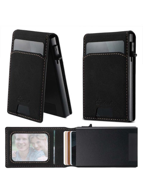 Wallet for Men,Mens Minimalist Wallet 6-8 Cards,Slim Compact Wallet with Money Clip & ID Window,RFID Blocking Smart Pop Up Card Wallet, Metal Aluminum Credit Card Holder Bifold Wallet