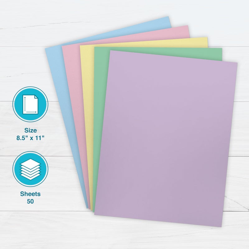 PrintWorks Pastel Cardstock 8.5" x 11" - 50 Sheets - 5 Assorted Pastel Colors - Ideal for School & Craft Projects - 67 lb/147 gsm - Made in the USA - SFIÂ® Certified (00684) - Image 2