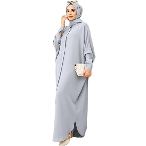 AWIBMK Abayas for Women Abaya Full Cover Dubai Turkey Kaftan Henley Shirt Prayer Dress Muslim Batwing Sleeve Arabian Robe Ramadan Maxi Dresses Modest Islamic Casual Clothes Outfit Gray One Size - Image 1