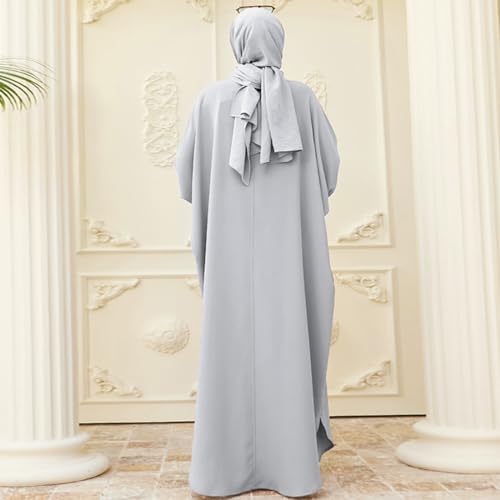 AWIBMK Abayas for Women Abaya Full Cover Dubai Turkey Kaftan Henley Shirt Prayer Dress Muslim Batwing Sleeve Arabian Robe Ramadan Maxi Dresses Modest Islamic Casual Clothes Outfit Gray One Size - Image 2