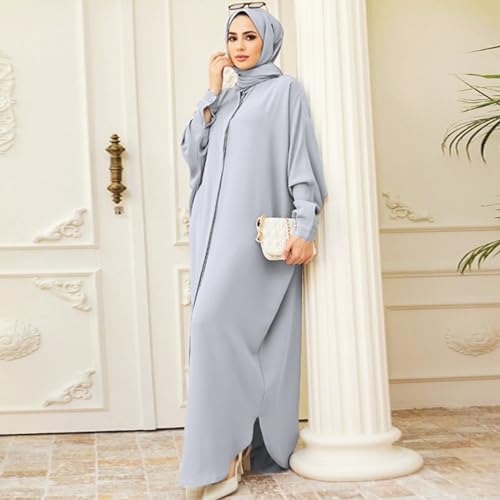 AWIBMK Abayas for Women Abaya Full Cover Dubai Turkey Kaftan Henley Shirt Prayer Dress Muslim Batwing Sleeve Arabian Robe Ramadan Maxi Dresses Modest Islamic Casual Clothes Outfit Gray One Size - Image 5