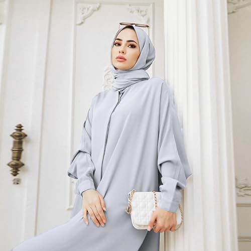 AWIBMK Abayas for Women Abaya Full Cover Dubai Turkey Kaftan Henley Shirt Prayer Dress Muslim Batwing Sleeve Arabian Robe Ramadan Maxi Dresses Modest Islamic Casual Clothes Outfit Gray One Size - Image 3