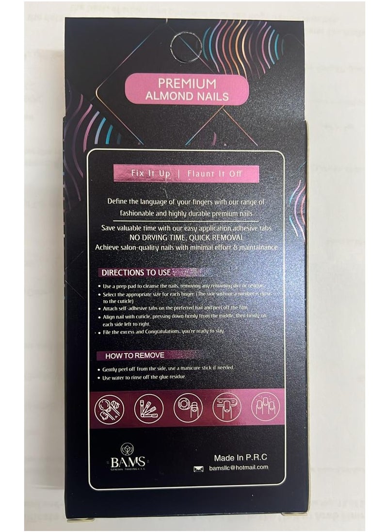 BAMS Pop Skin Culture BAMS Premium Almond Fake Nails in Dark Red Shades, 12 Sizes & Easy Press-On  - Image 3