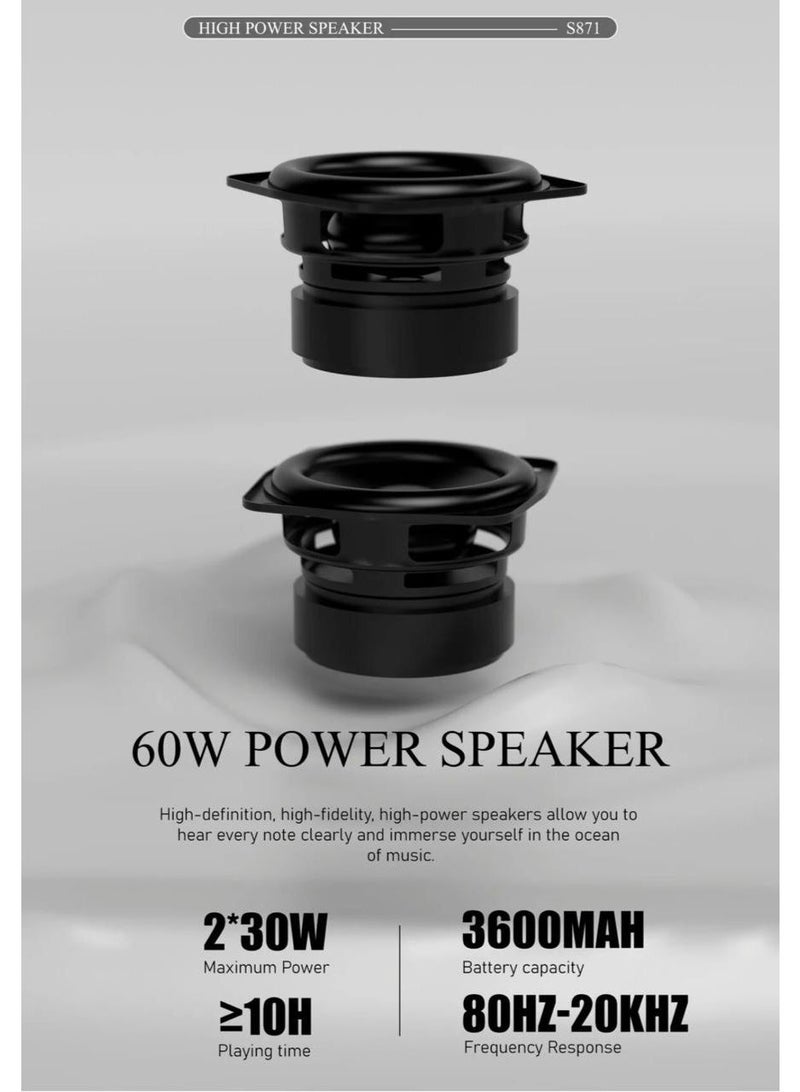 Lenyes S871 Bluetooth Speaker with 60W RMS Audio, Up to 10 Hours Playtime, Bluetooth Version 5.3 - Image 3