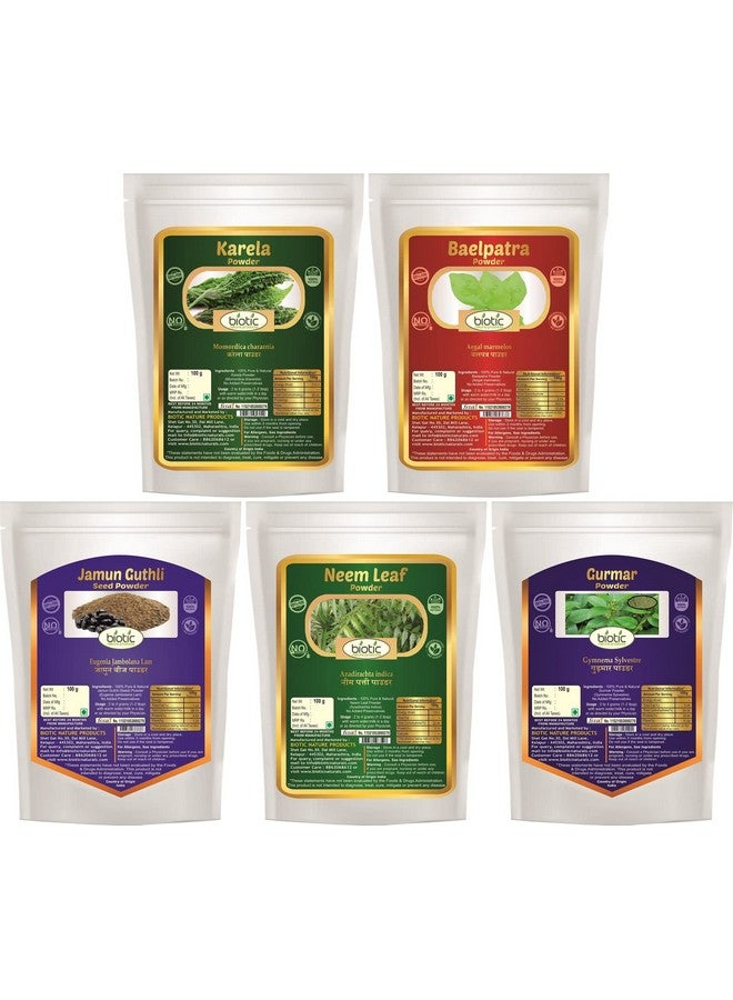 Biotic مسحوق بذور النيم الطبيعي، الكاريلا، الجورمار، بيلباترا والجامون - 500 جرام (100 جرام لكل منها) - Image 1