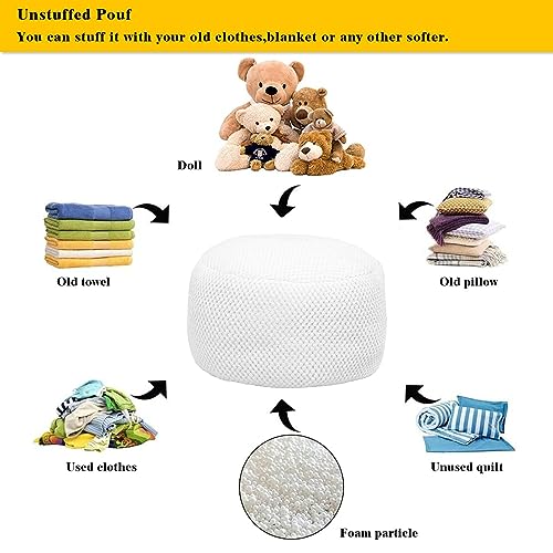 Asuprui Pouf Ottoman Unstuffed Ottoman Foot Rest No Filler Floor Pouf Soft Foot Stool 20x20x12 Inches Fuzzy Chair Floor Chair with Storage for Living Room Bedroom White - Image 4