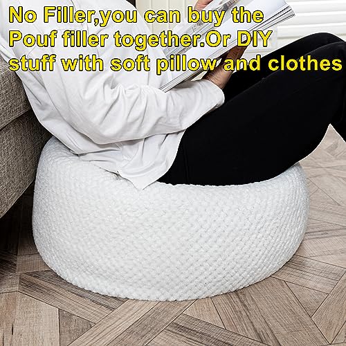 Asuprui Pouf Ottoman Unstuffed Ottoman Foot Rest No Filler Floor Pouf Soft Foot Stool 20x20x12 Inches Fuzzy Chair Floor Chair with Storage for Living Room Bedroom White - Image 3