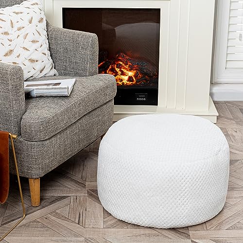 Asuprui Pouf Ottoman Unstuffed Ottoman Foot Rest No Filler Floor Pouf Soft Foot Stool 20x20x12 Inches Fuzzy Chair Floor Chair with Storage for Living Room Bedroom White - Image 2