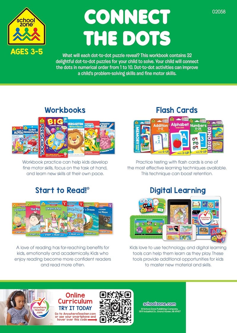 School Zone - Connect the Dots Workbook - Ages 3 to 5, Preschool to Kindergarten, Dot-to-Dots, Counting, Number Puzzles, Numbers 1-10, Coloring, and More (School Zone Get Ready!™ Book Series) - Image 2