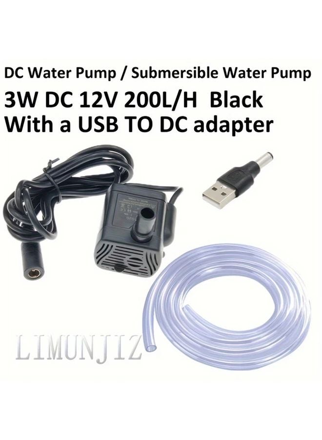 3W Submersible Water Pump 200L H Ultra Quiet ABS With USB Adapter And Water Pipe - Image 1