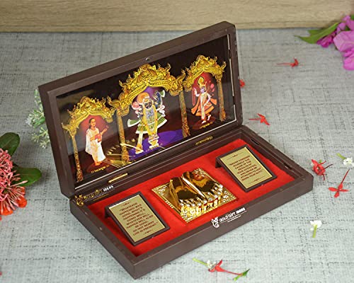 GoldGiftIdeas 24K Gold Plated Shreeji Photo Frame with Charan Paduka Box for Home, Shreenathji Wooden Momento Gift, Return Gifts for Bab Shower, Yamunaji Frame for Worship - Image 4