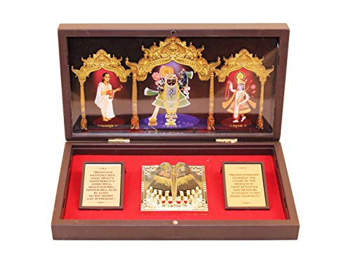GoldGiftIdeas 24K Gold Plated Shreeji Photo Frame with Charan Paduka Box for Home, Shreenathji Wooden Momento Gift, Return Gifts for Bab Shower, Yamunaji Frame for Worship - Image 1
