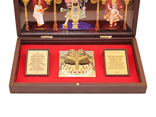 GoldGiftIdeas 24K Gold Plated Shreeji Photo Frame with Charan Paduka Box for Home, Shreenathji Wooden Momento Gift, Return Gifts for Bab Shower, Yamunaji Frame for Worship - Image 2